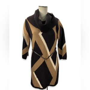 Vintage (?) Adrienne Vittadini Cowl Neck Sweater Dress w/Geometric Design NWT